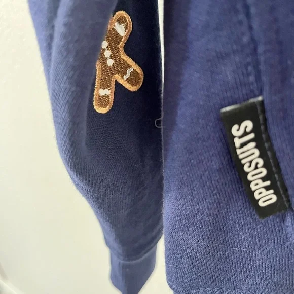 Embroidered Christmas Holiday Sweatshirt Sweater unisex Small Blue Pug crewneck - Picture 4 of 7